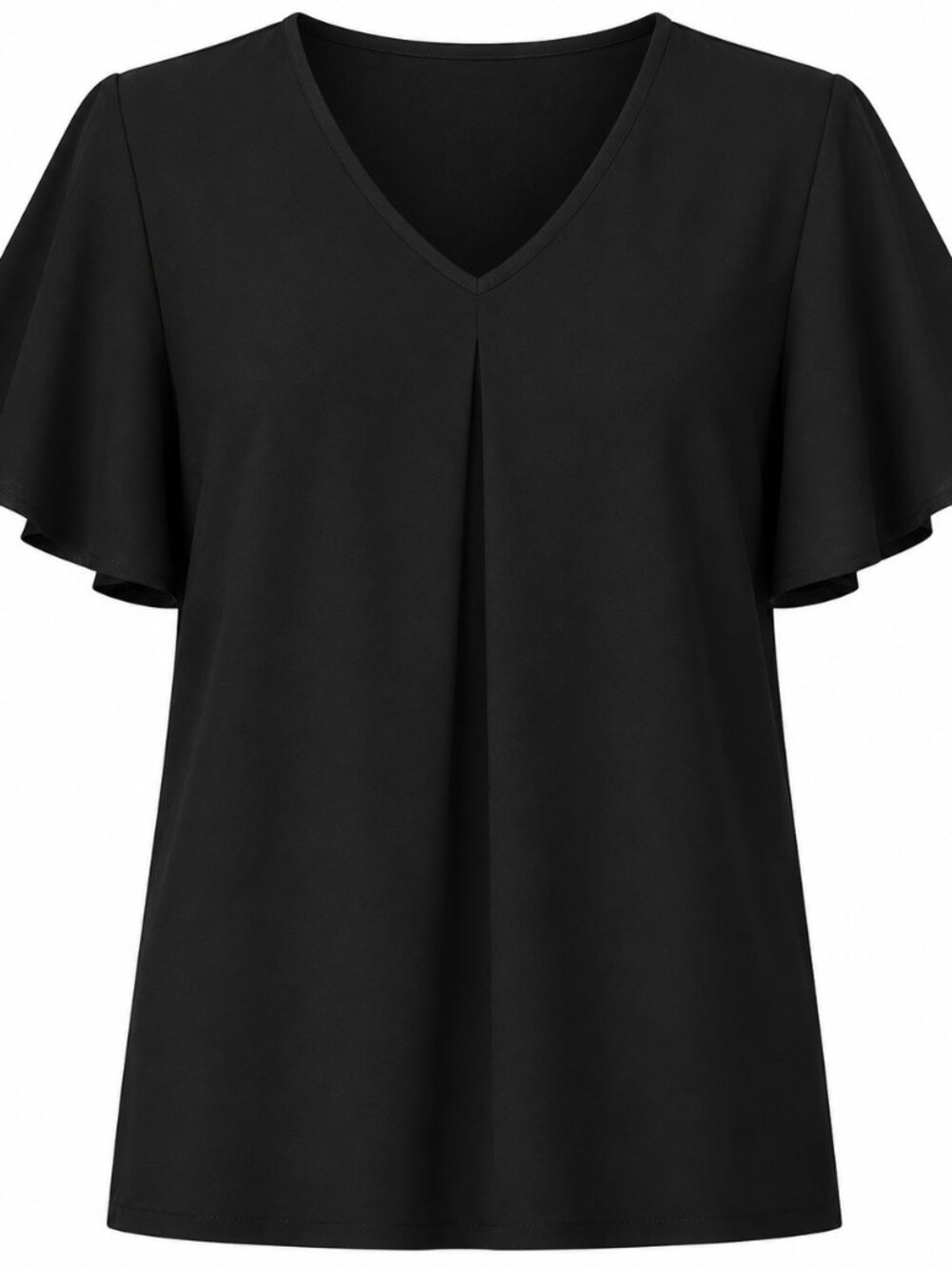 Black V-Neck Flutter Sleeve Women's Top